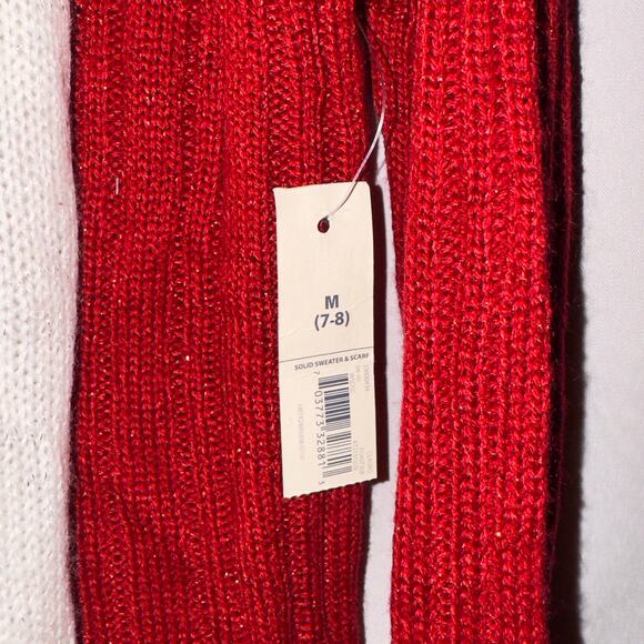 Faded Glory Girls Red Metallic Sweater & White Scarf Set Size M (7/8) - Picture 5 of 7